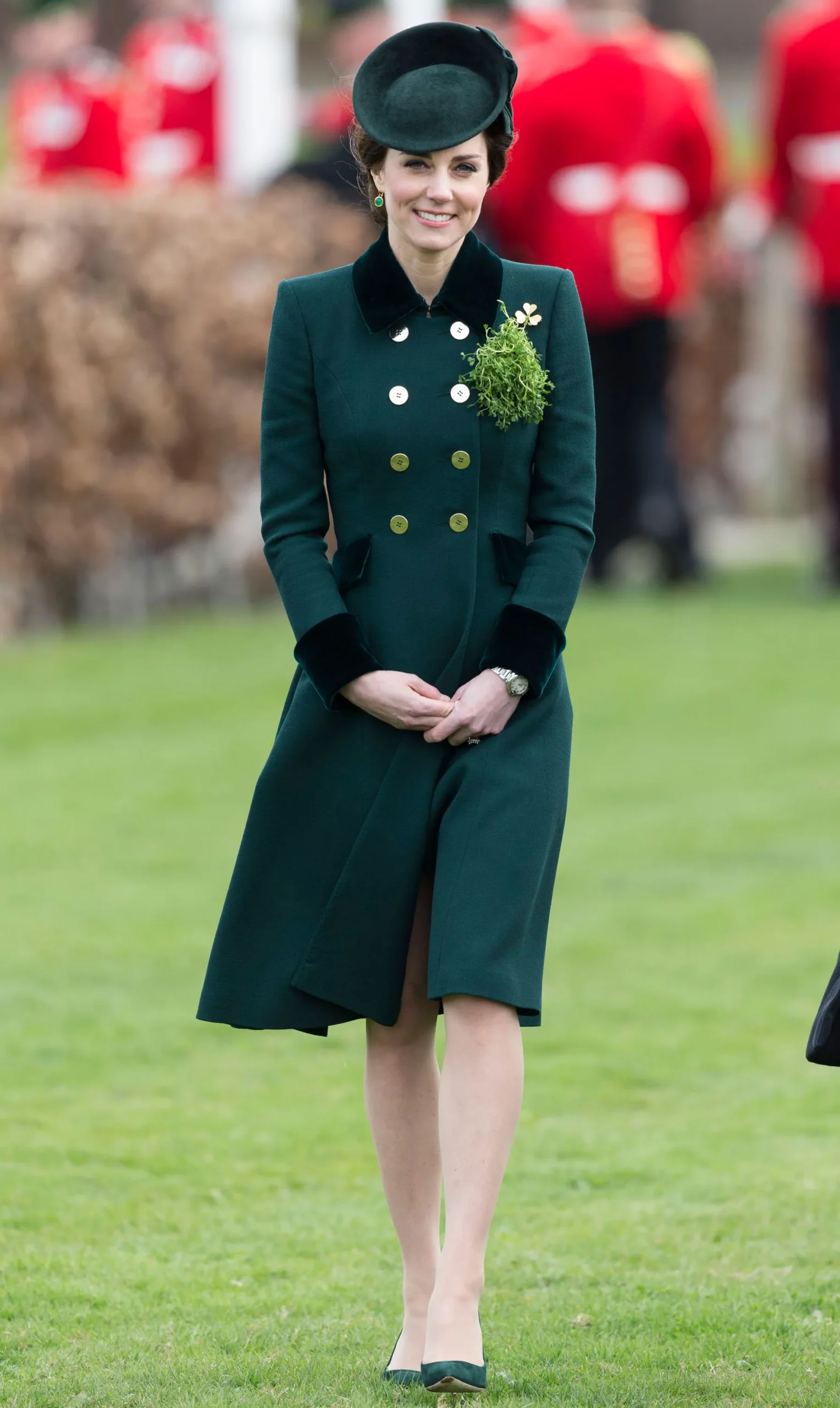 Kate wears a green Catherine Walker coat to the Armed Forces Centennial