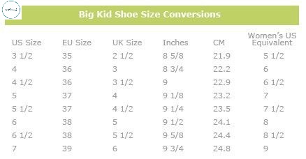 Converting between youth shoe sizes and women's sizes
