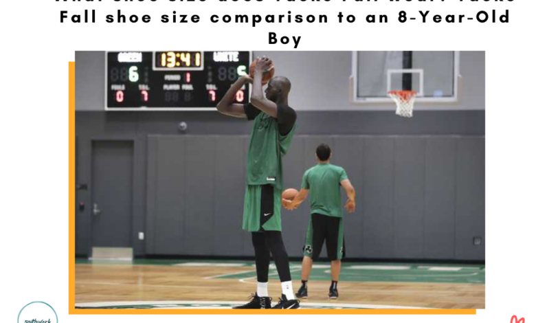 What shoe size does Tacko Fall wear? Tacko Fall shoe size comparison to an 8-Year-Old Boy